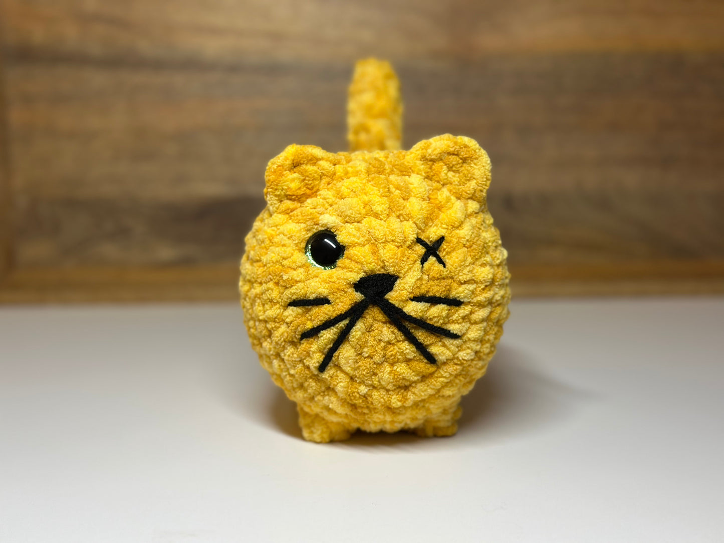 Crocheted Loaf Cat - One-Eyed Orange Tabby