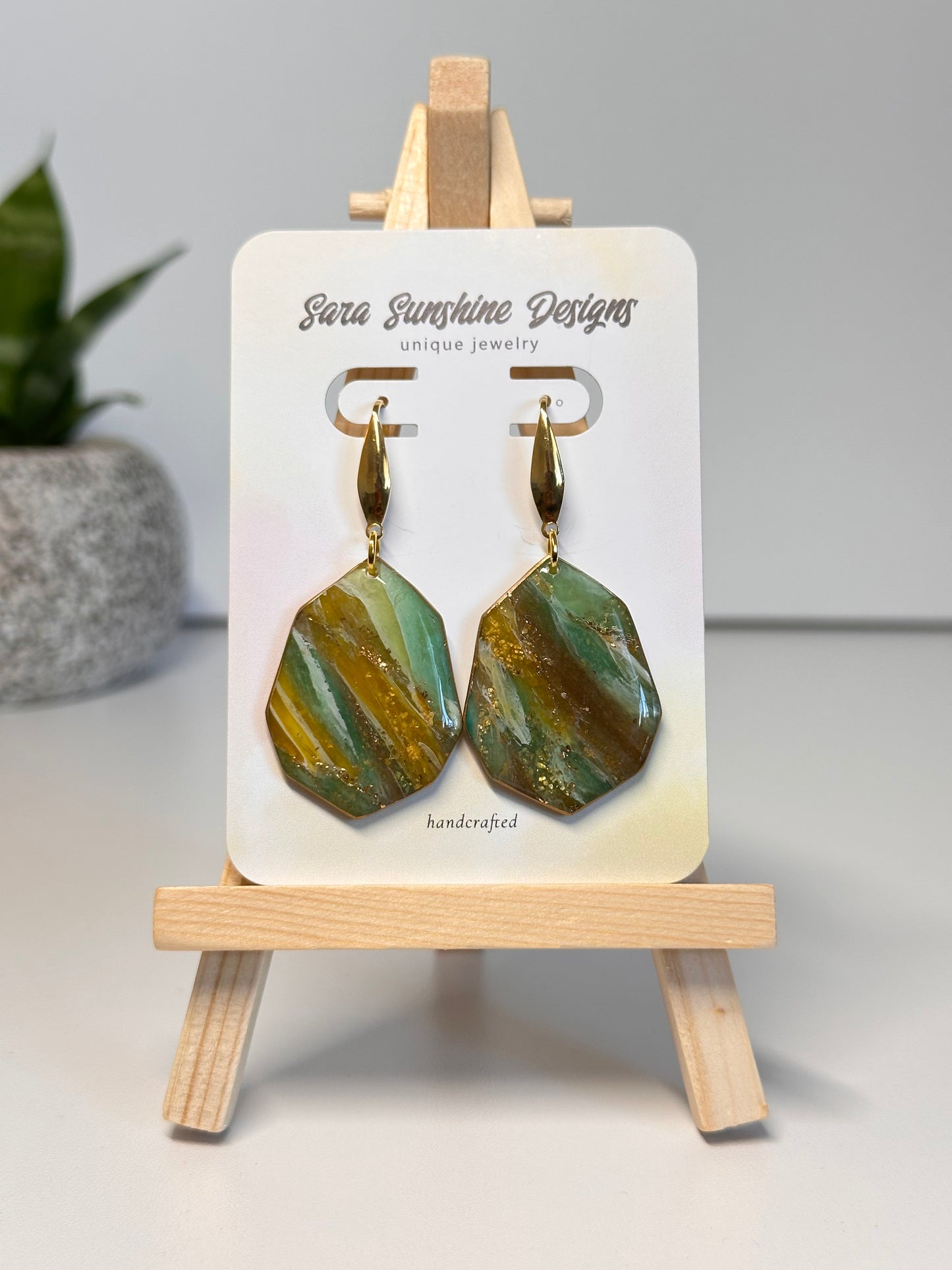 Faux Stone Earrings - Jade, Citrine & Amber with Gold Embellishments