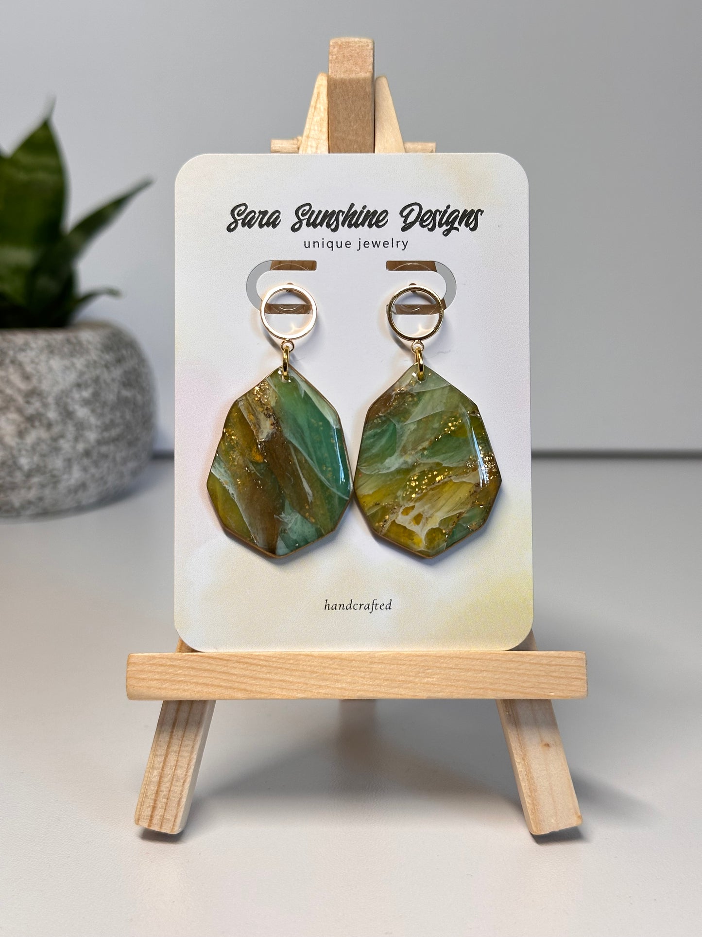 Faux Stone Earrings - Jade, Citrine & Amber with Gold Embellishments 2