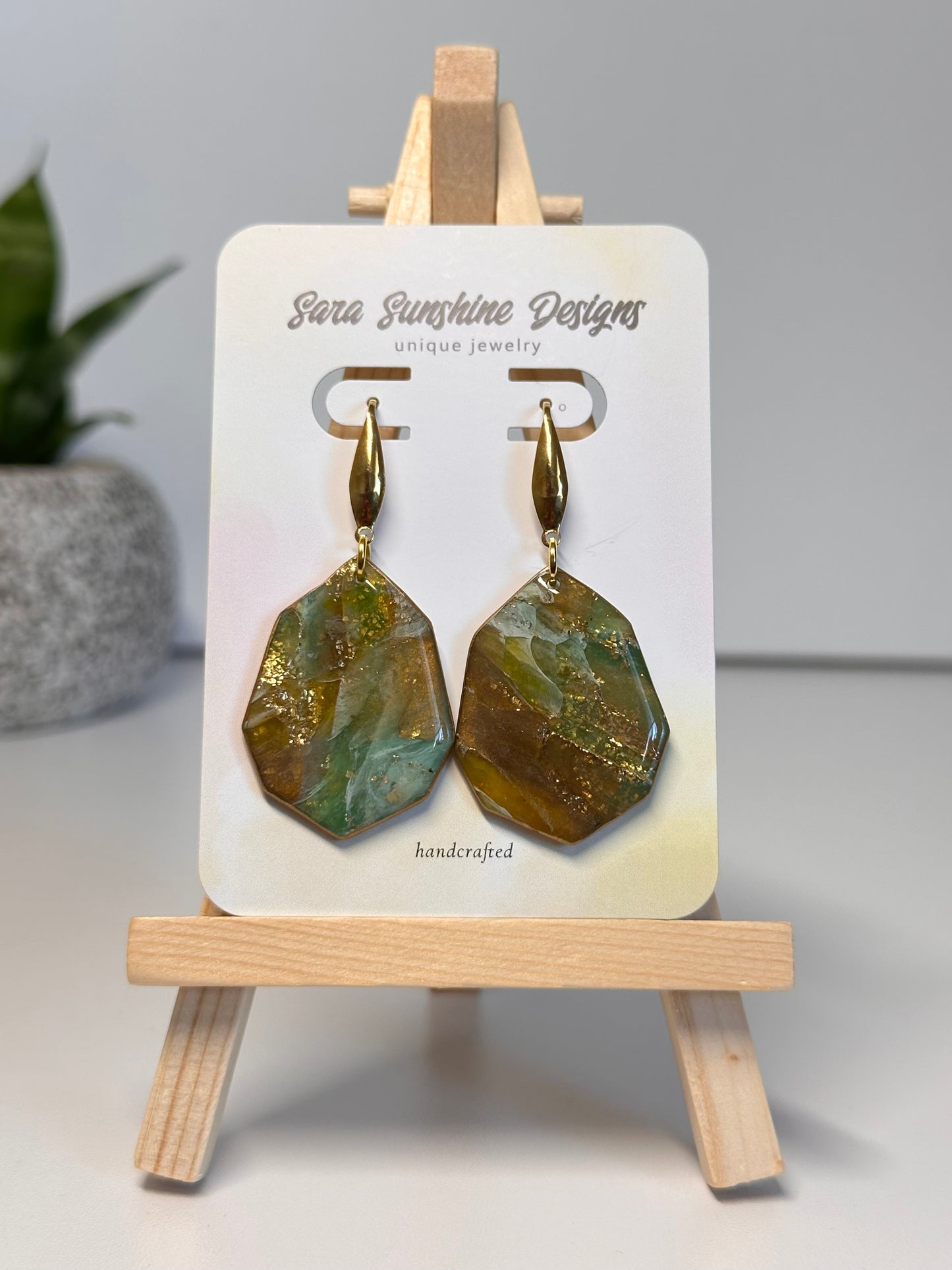 Faux Stone Earrings - Jade, Citrine & Amber with Gold Embellishments 3