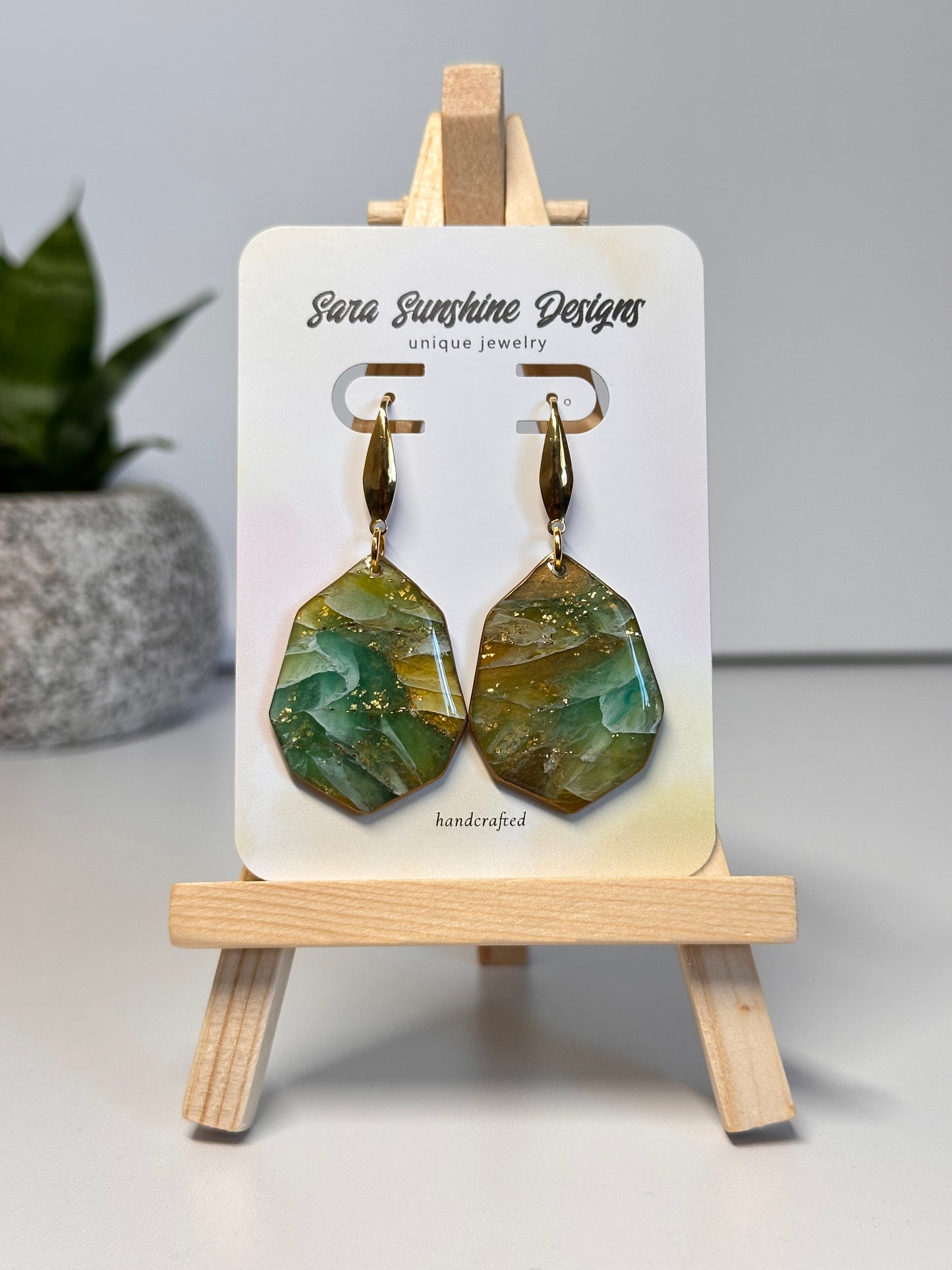 Faux Stone Earrings - Jade, Citrine & Amber with Gold Embellishments 4