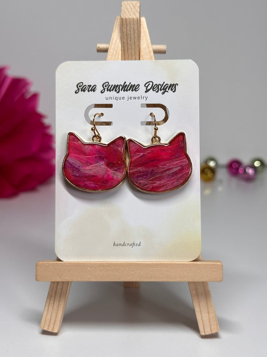 Cat Head Earrings - Fuchsia