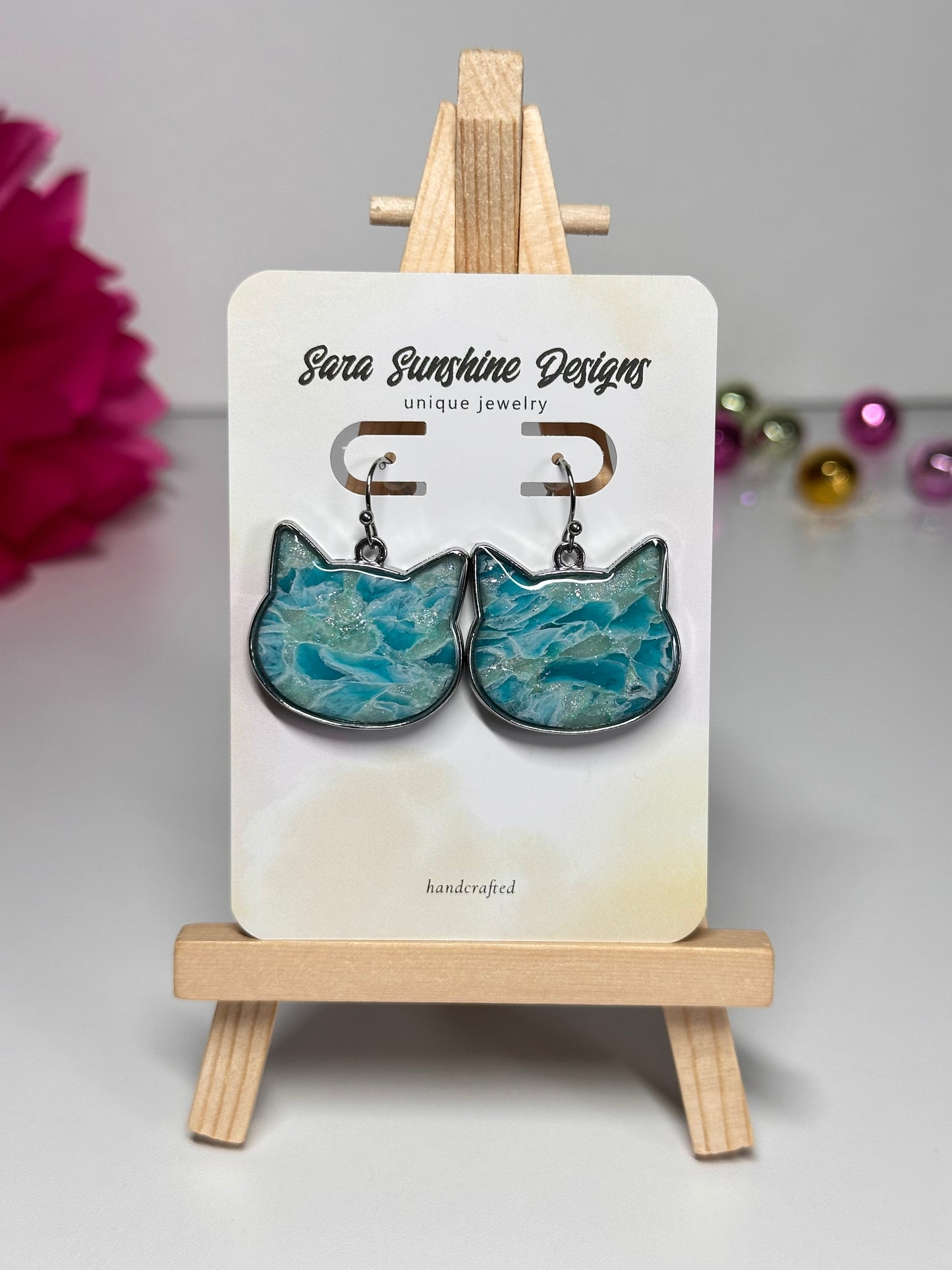 Cat Head Earrings - Ocean Blue