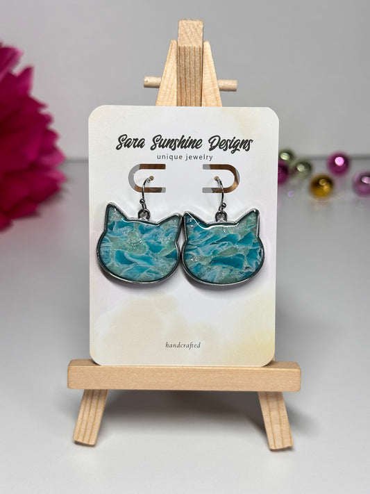 Cat Head Earrings - Ocean Blue
