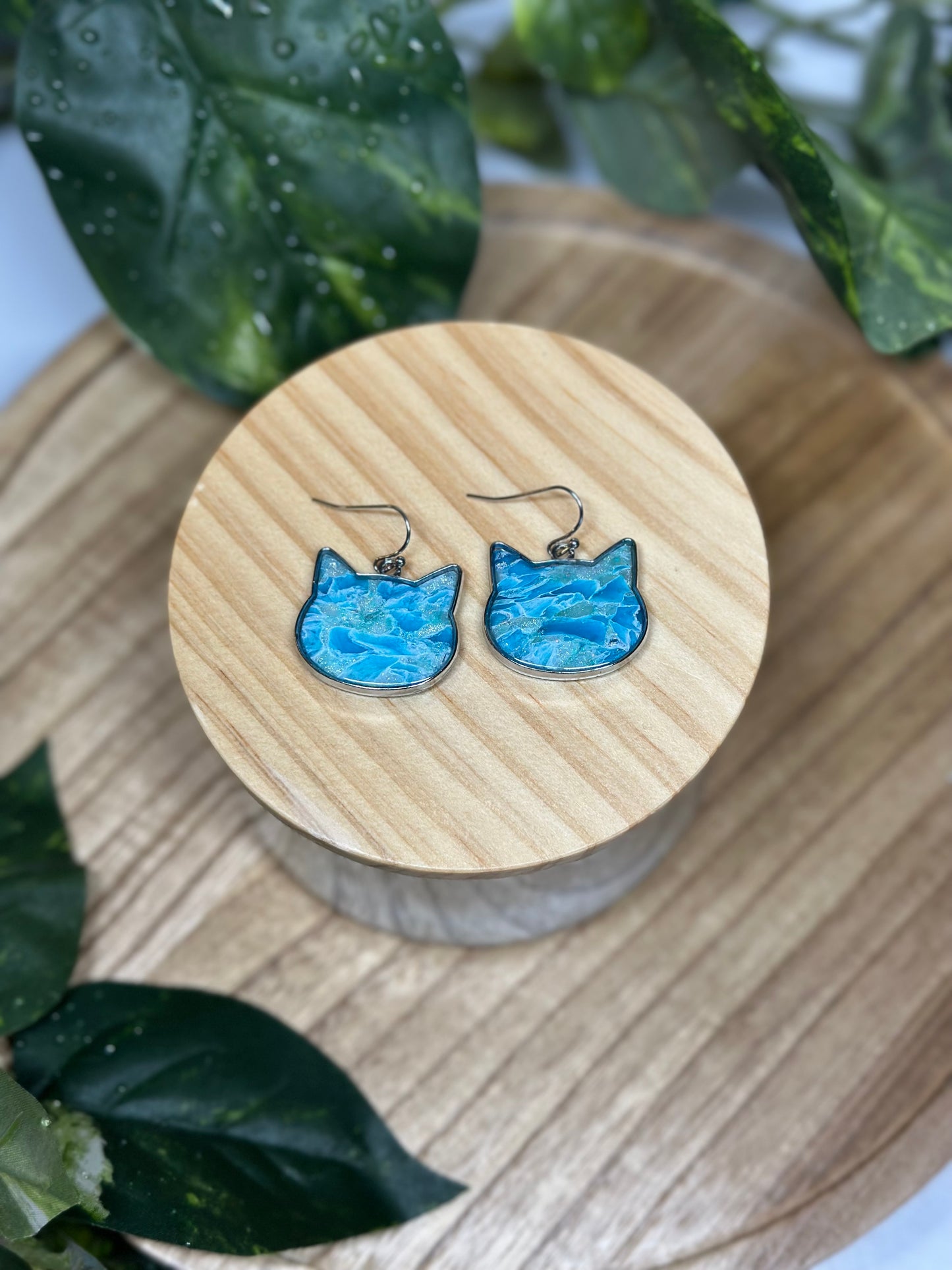 Cat Head Earrings - Ocean Blue