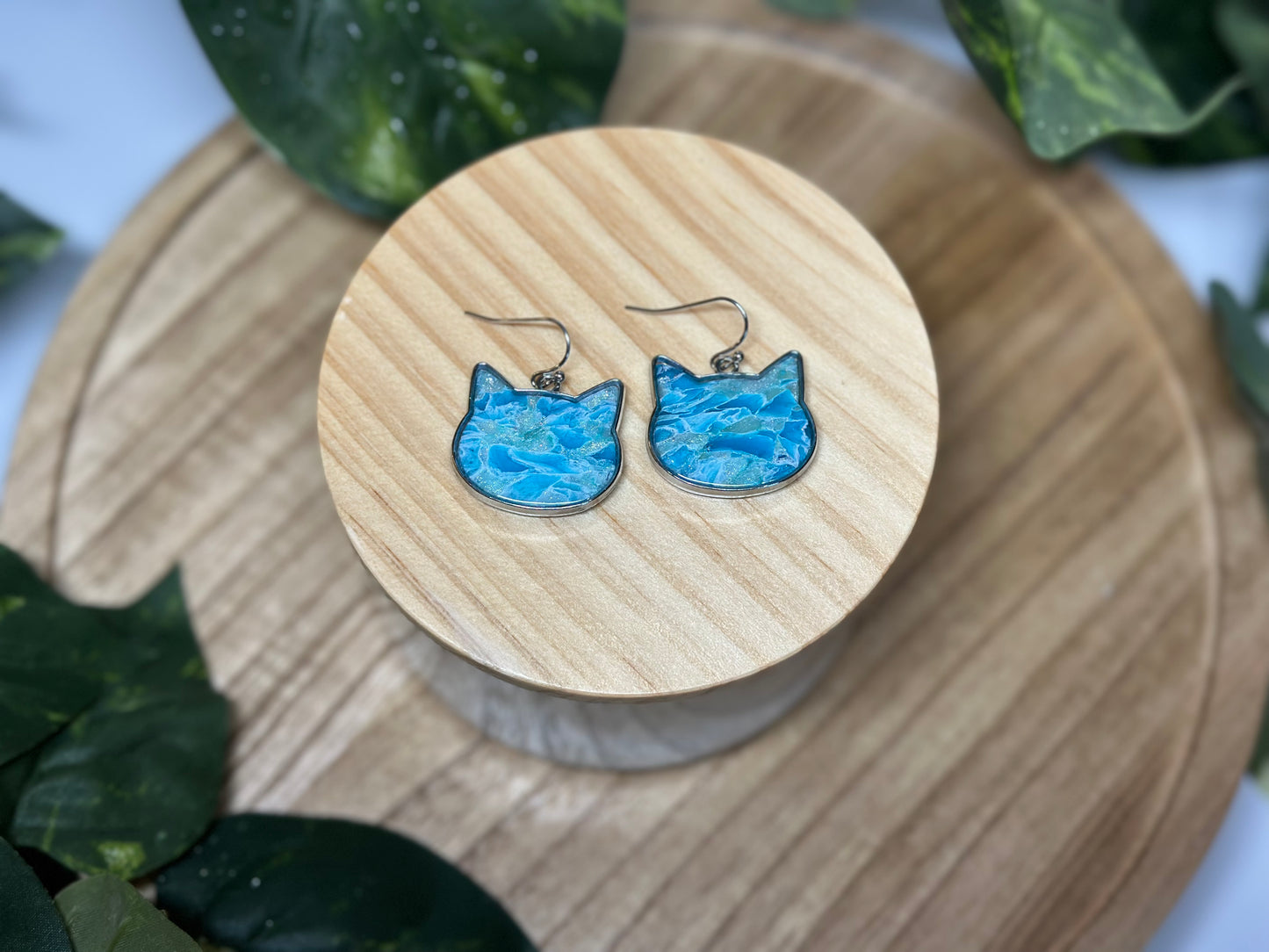 Cat Head Earrings - Ocean Blue