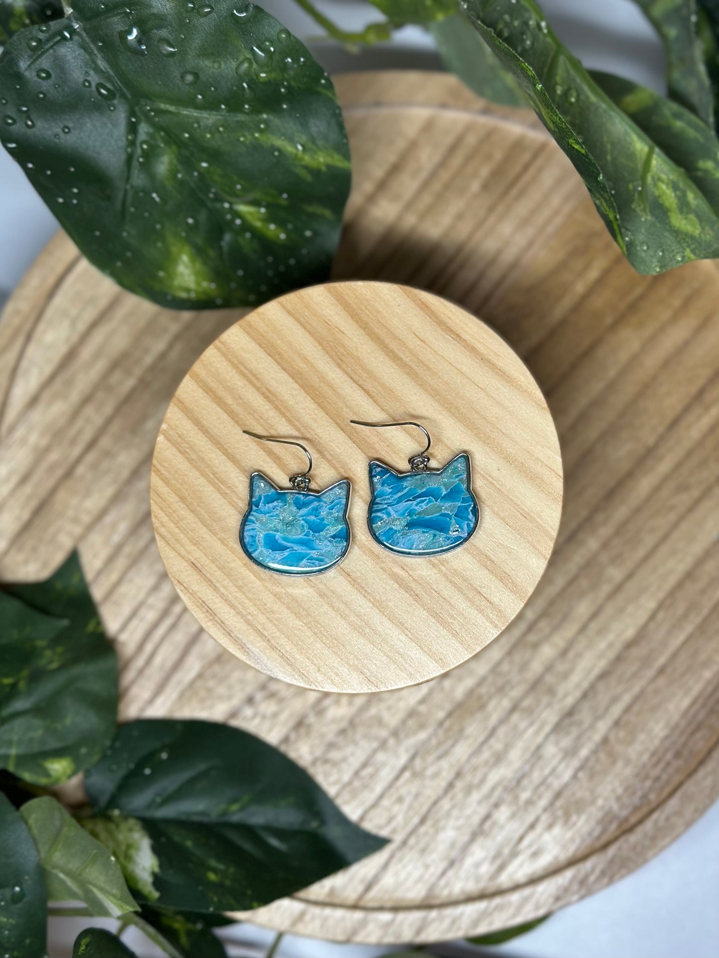Cat Head Earrings - Ocean Blue