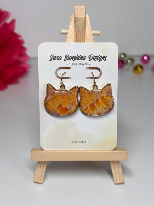 Cat Head Earrings - Orange