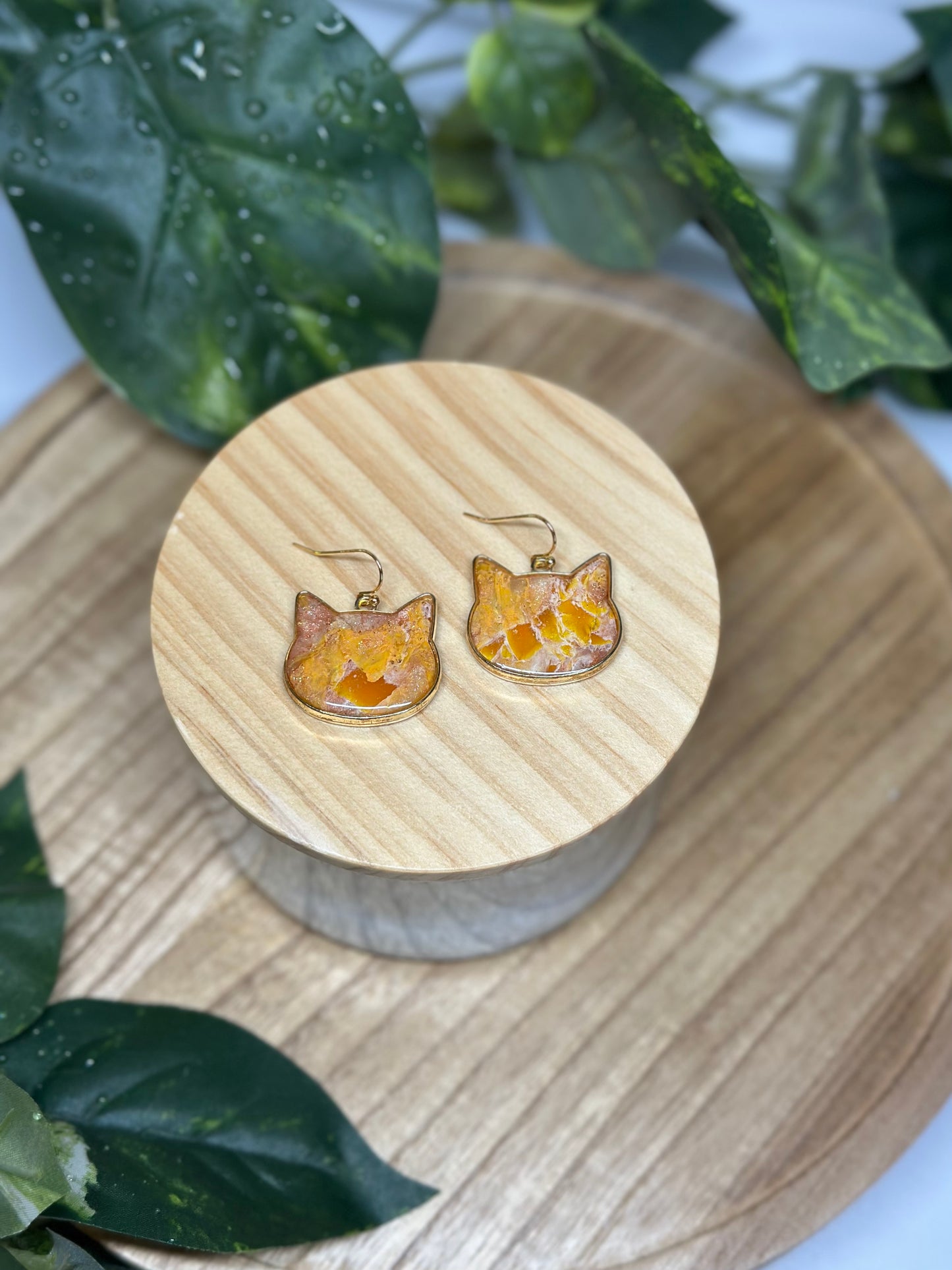 Cat Head Earrings - Orange