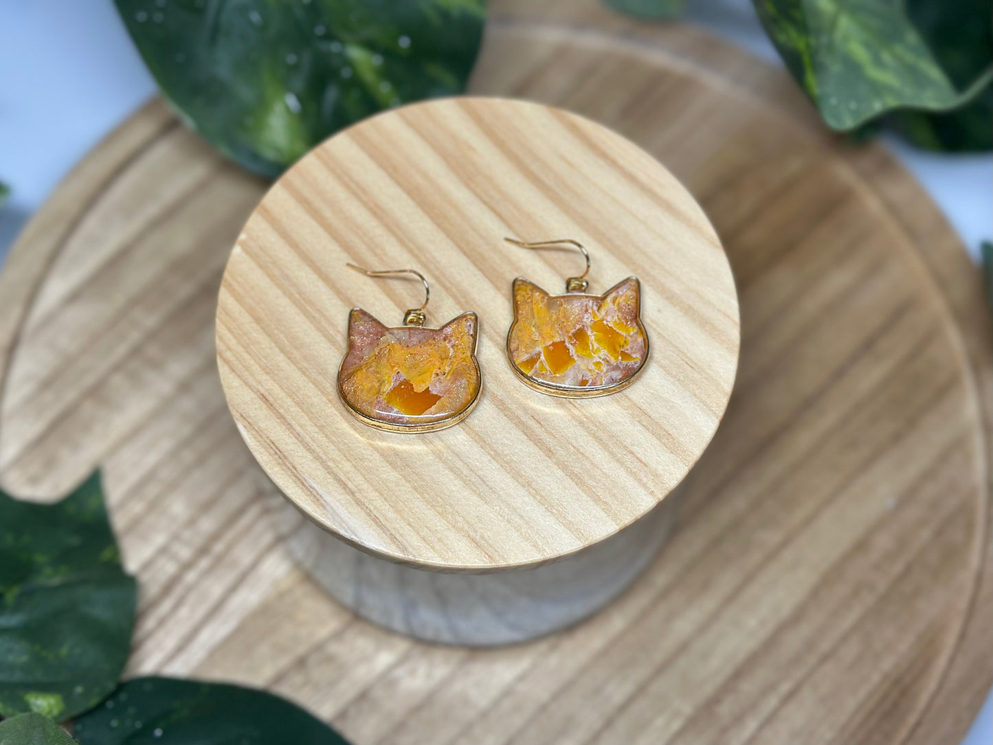 Cat Head Earrings - Orange