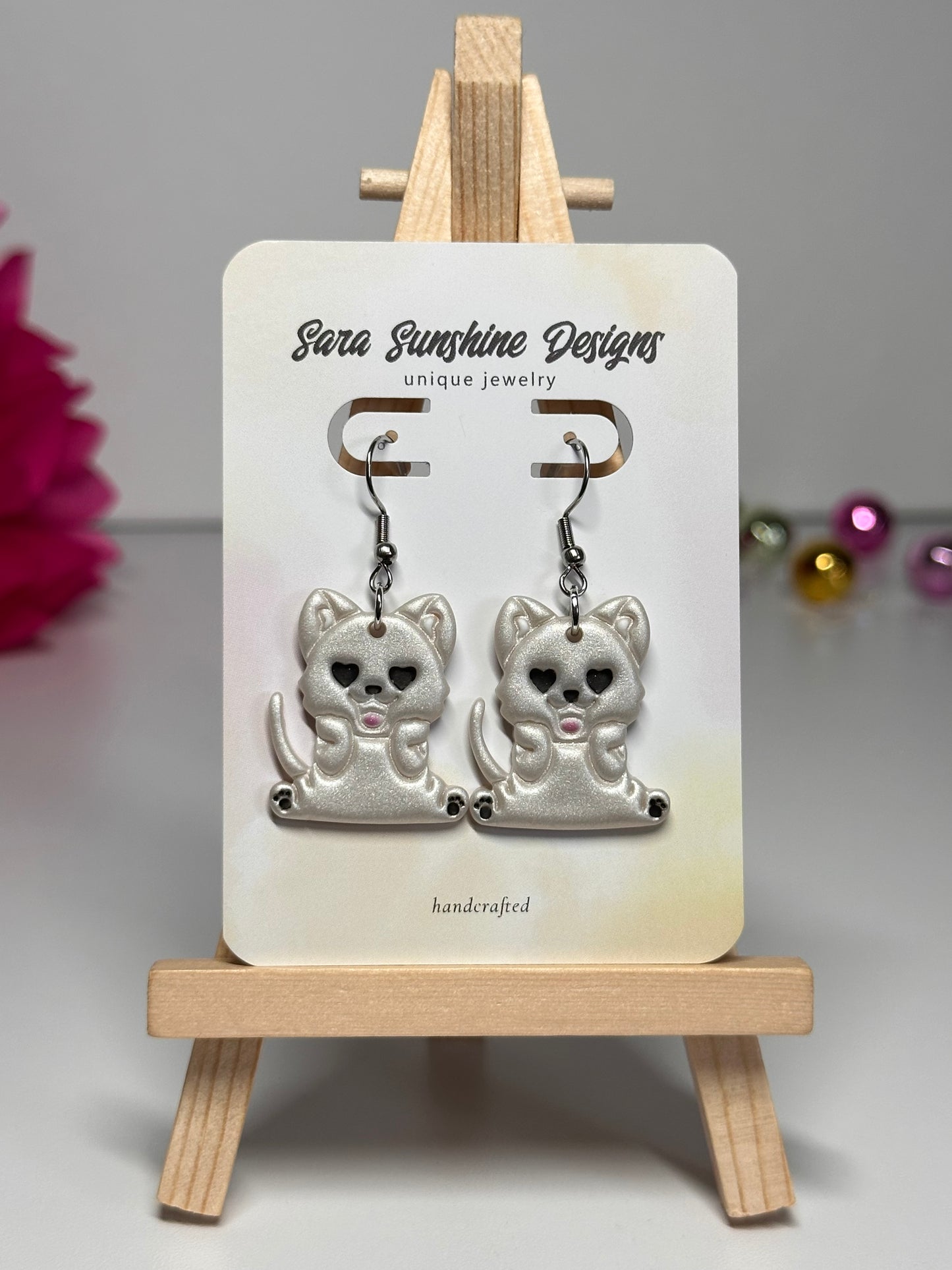 Cat Cartoon Earrings - White