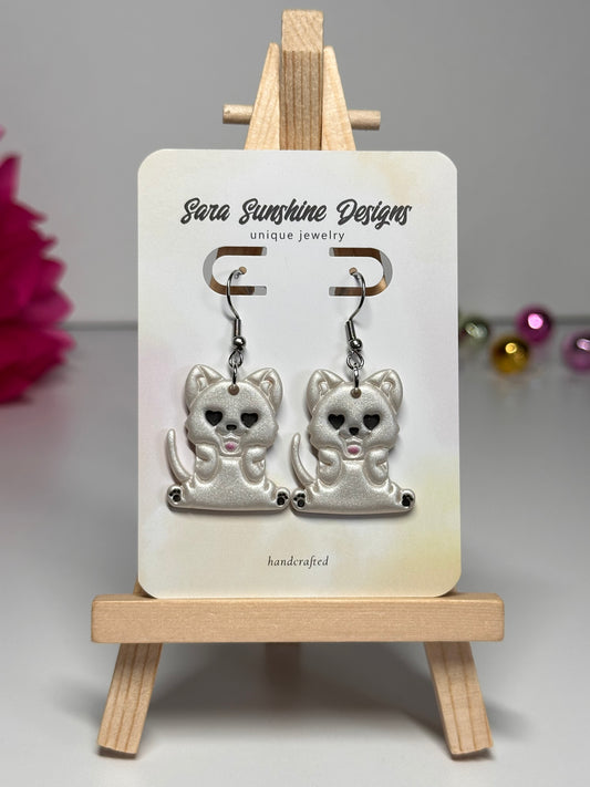 Cat Cartoon Earrings - White