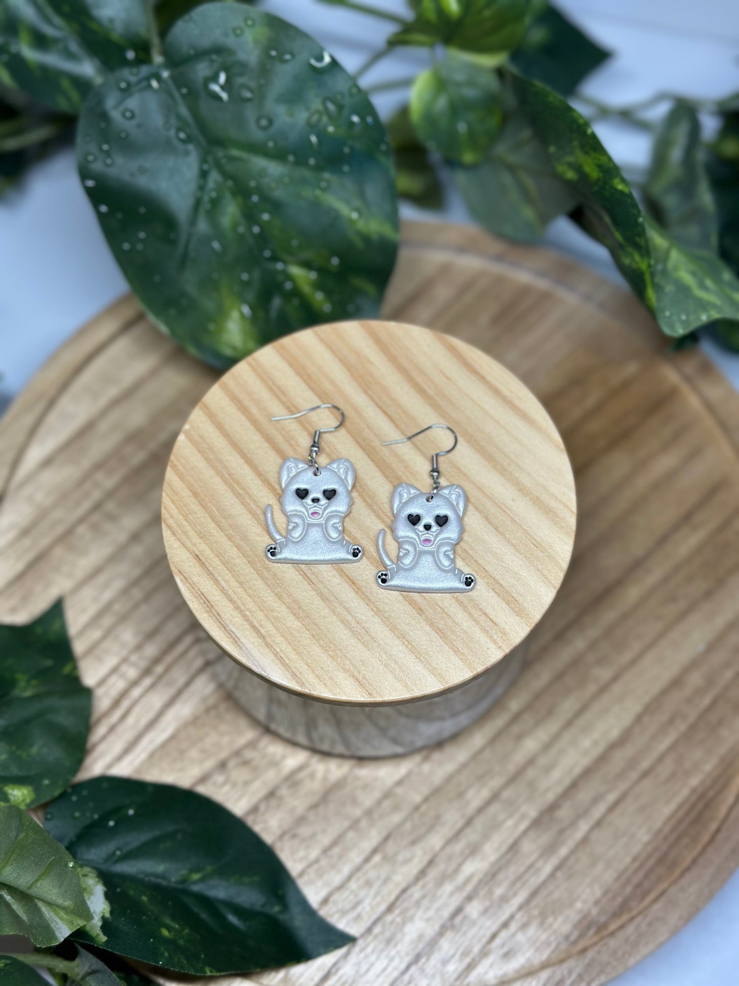 Cat Cartoon Earrings - White