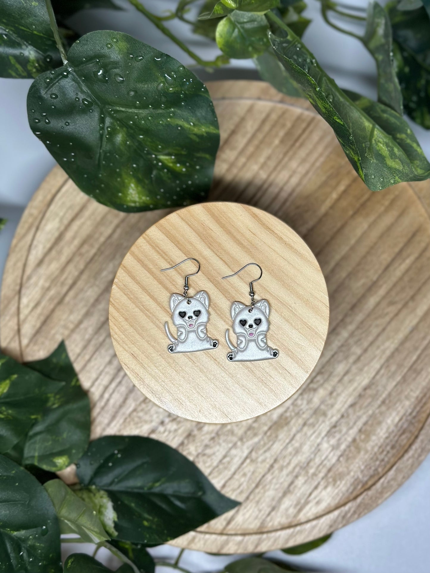 Cat Cartoon Earrings - White