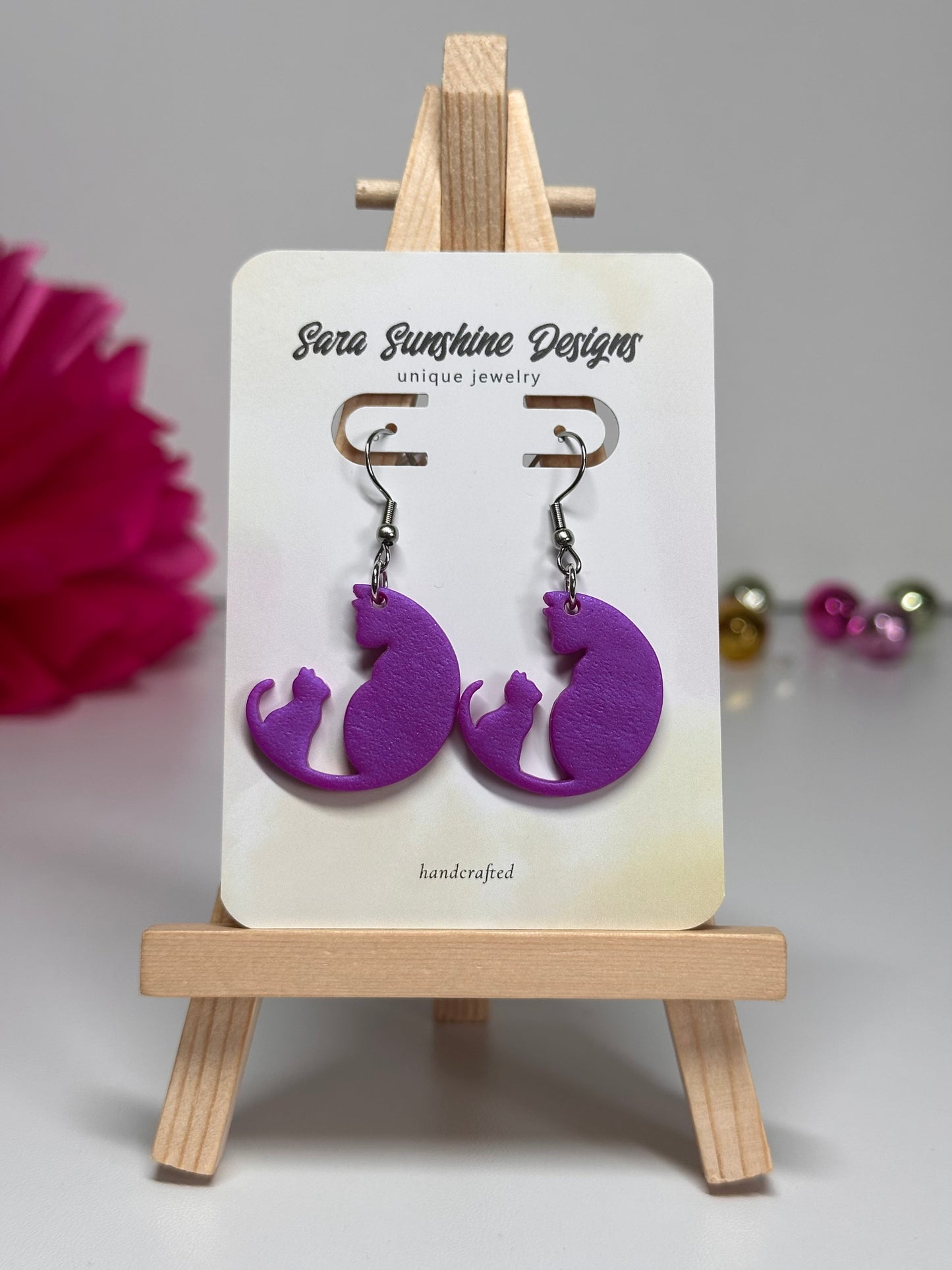 Cats Silhouette Earrings - Purple