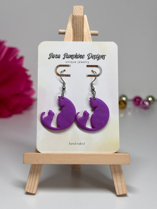 Cats Silhouette Earrings - Purple