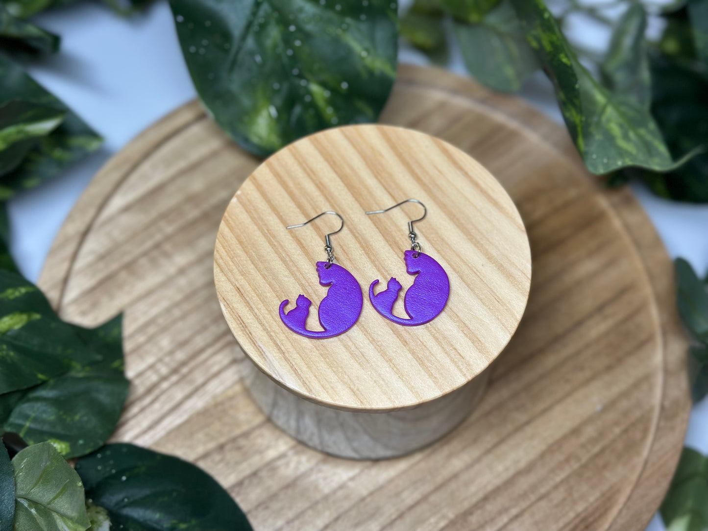 Cats Silhouette Earrings - Purple
