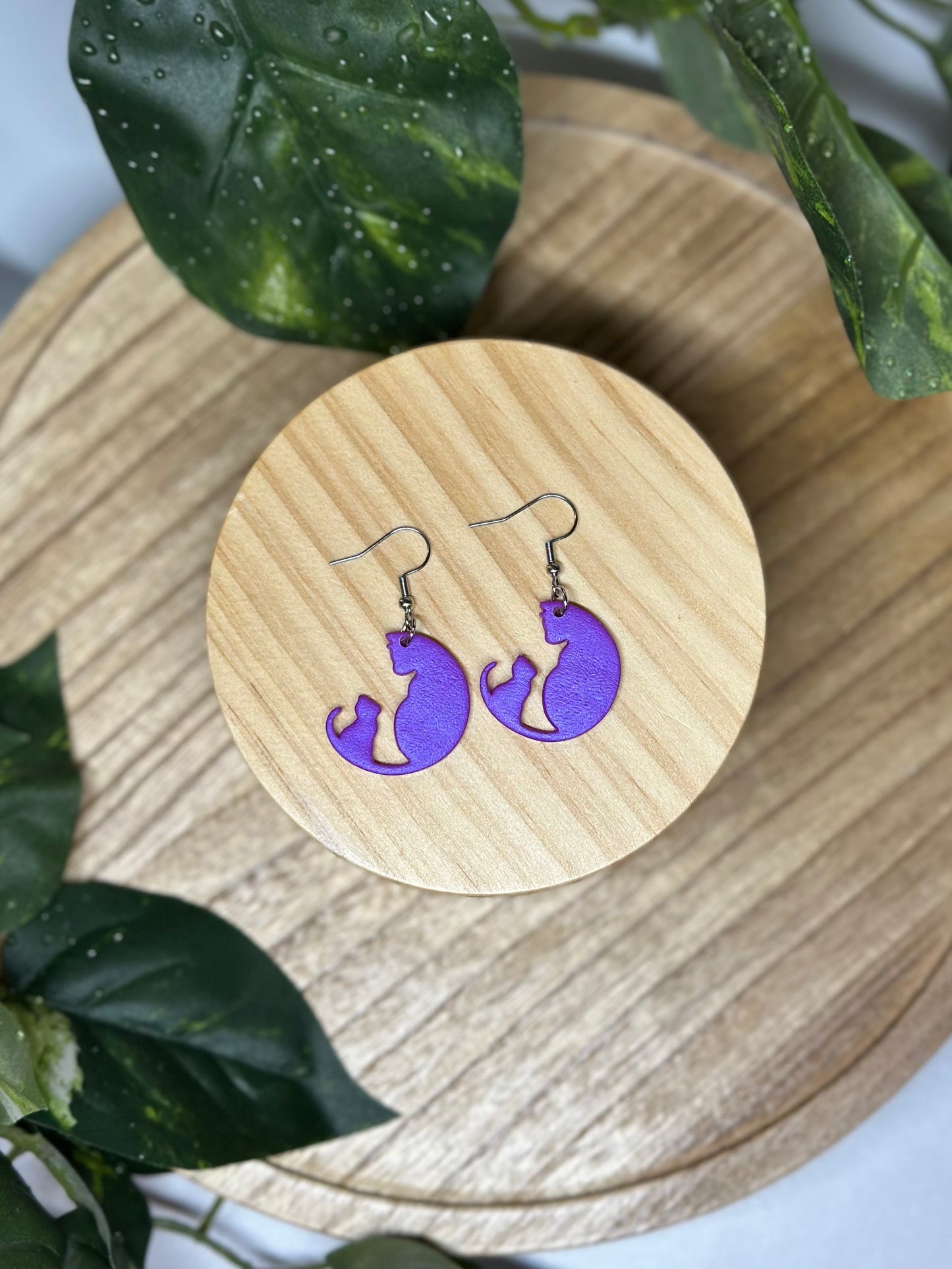 Cats Silhouette Earrings - Purple