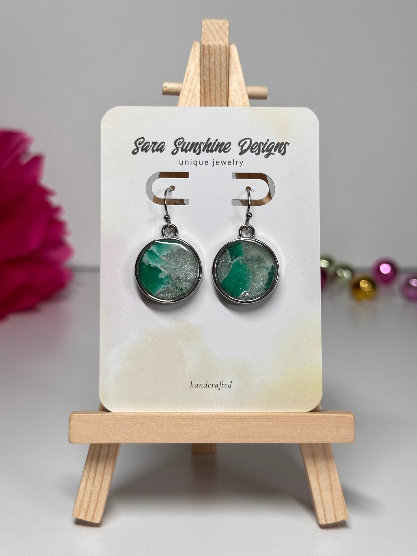 Circle Earrings - Green 1