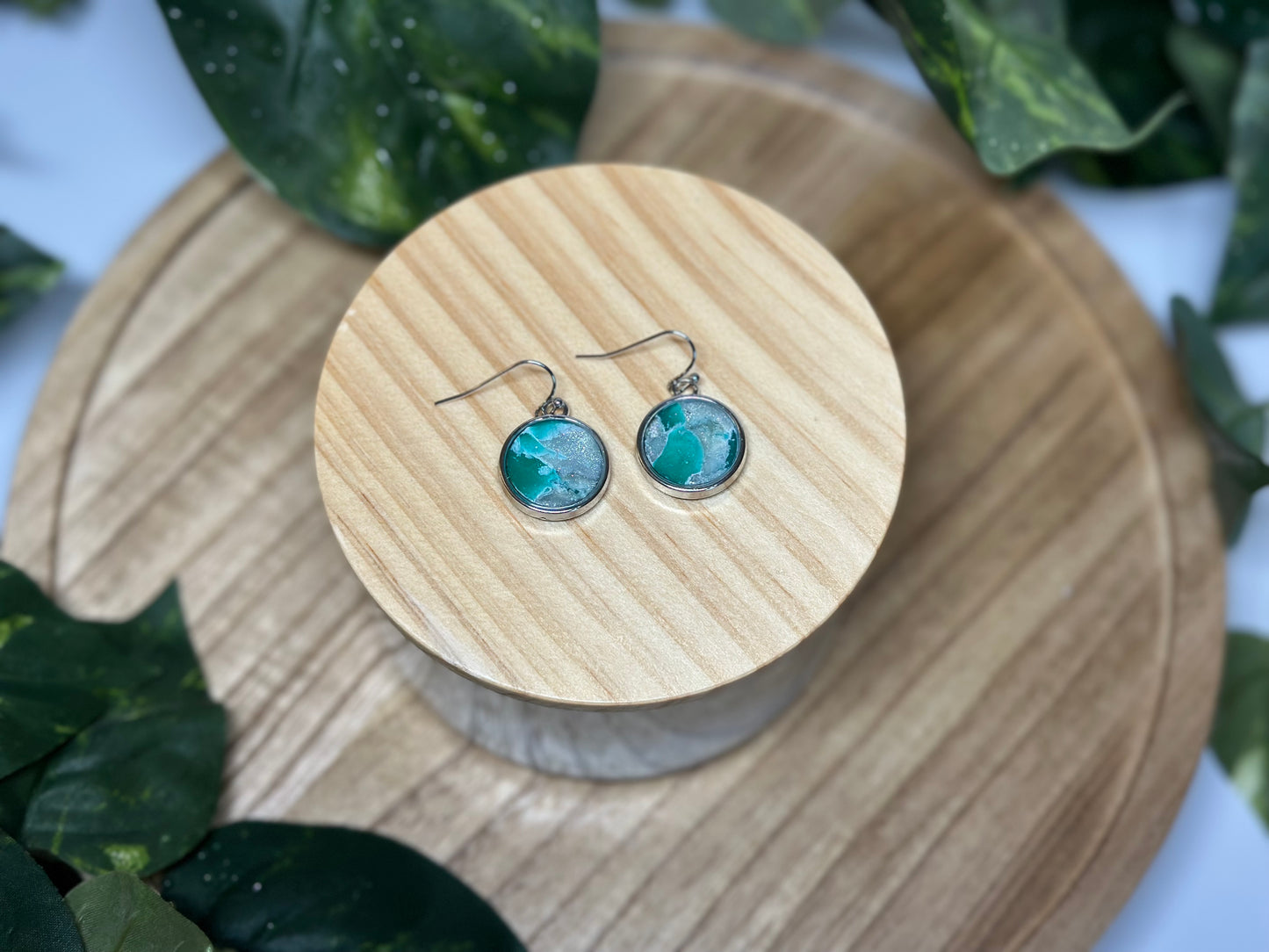 Circle Earrings - Green 1