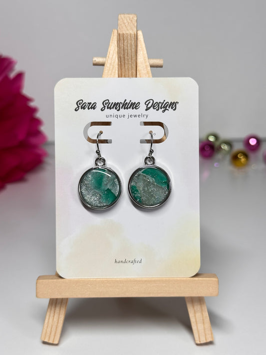 Circle Earrings - Green 2