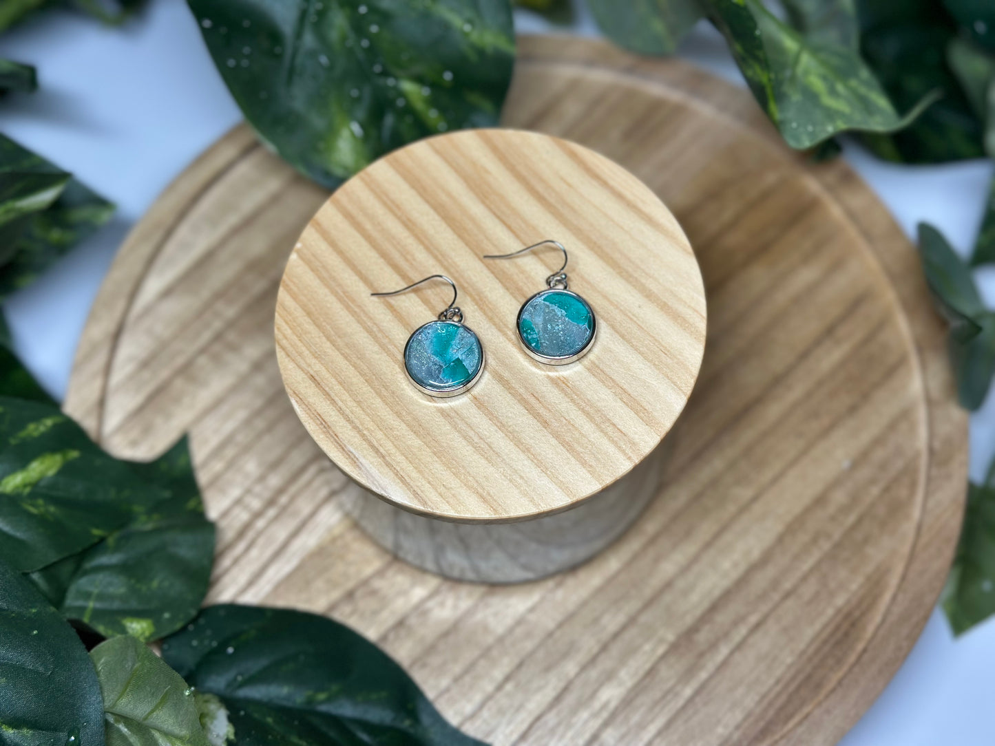 Circle Earrings - Green 2