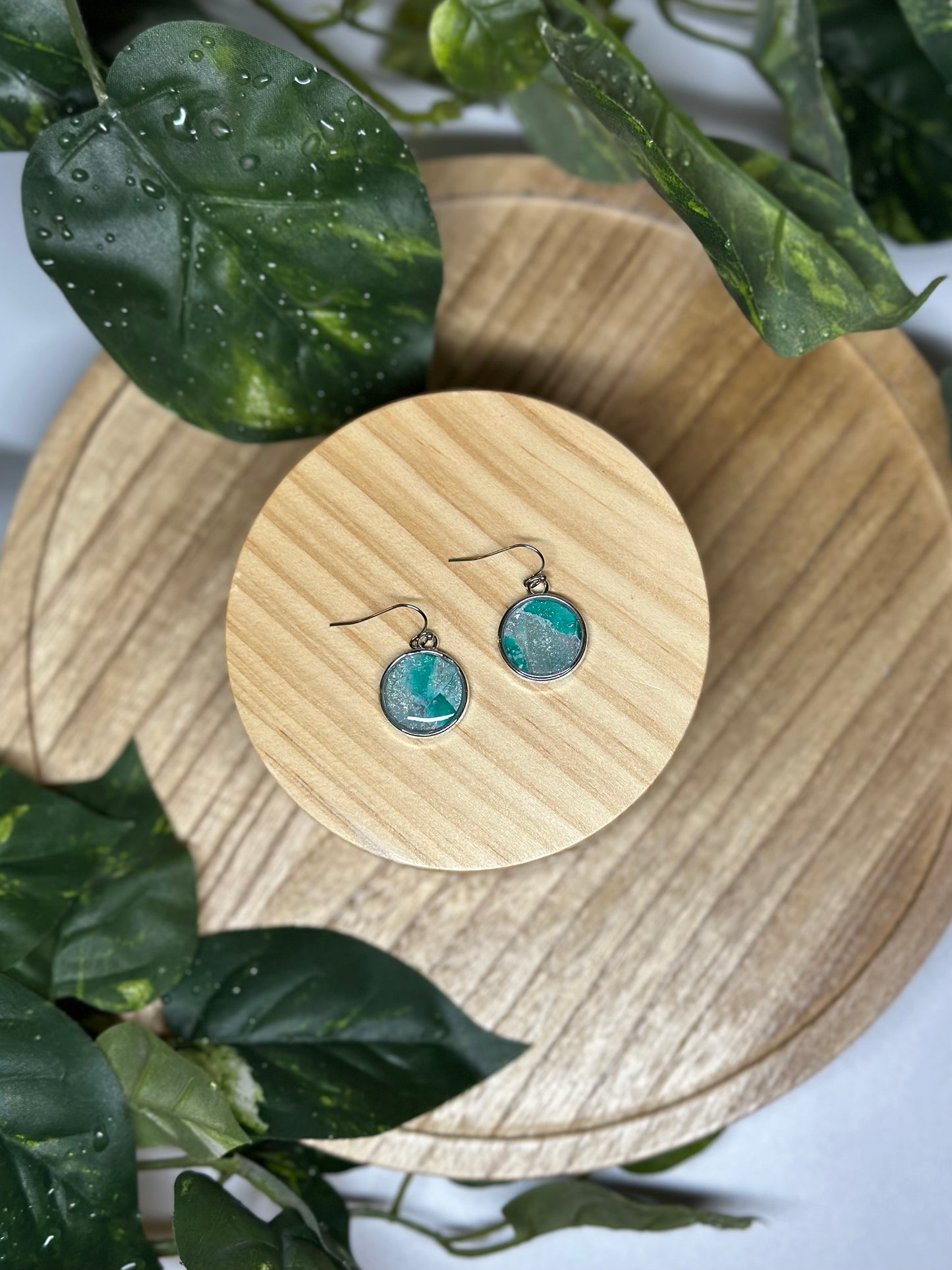 Circle Earrings - Green 2