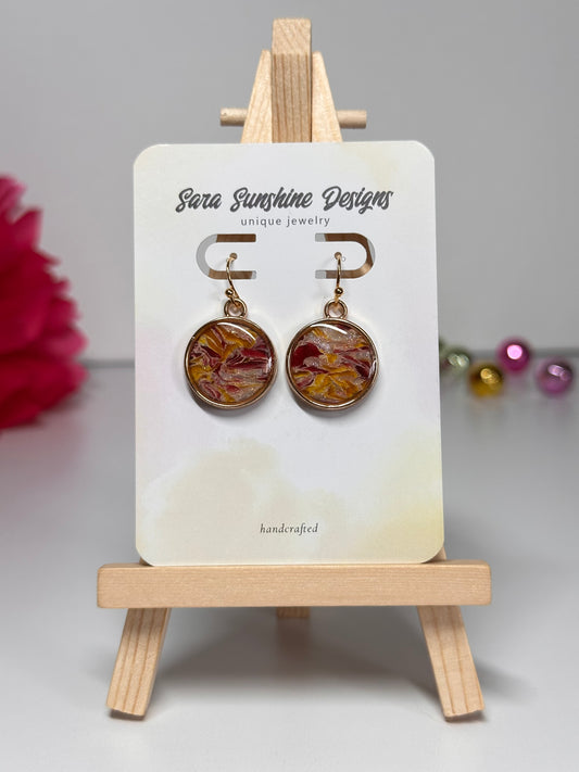 Circle Earrings - Yellow & Maroon
