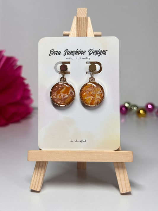 Circle Stud Dangle Earrings - Yellow