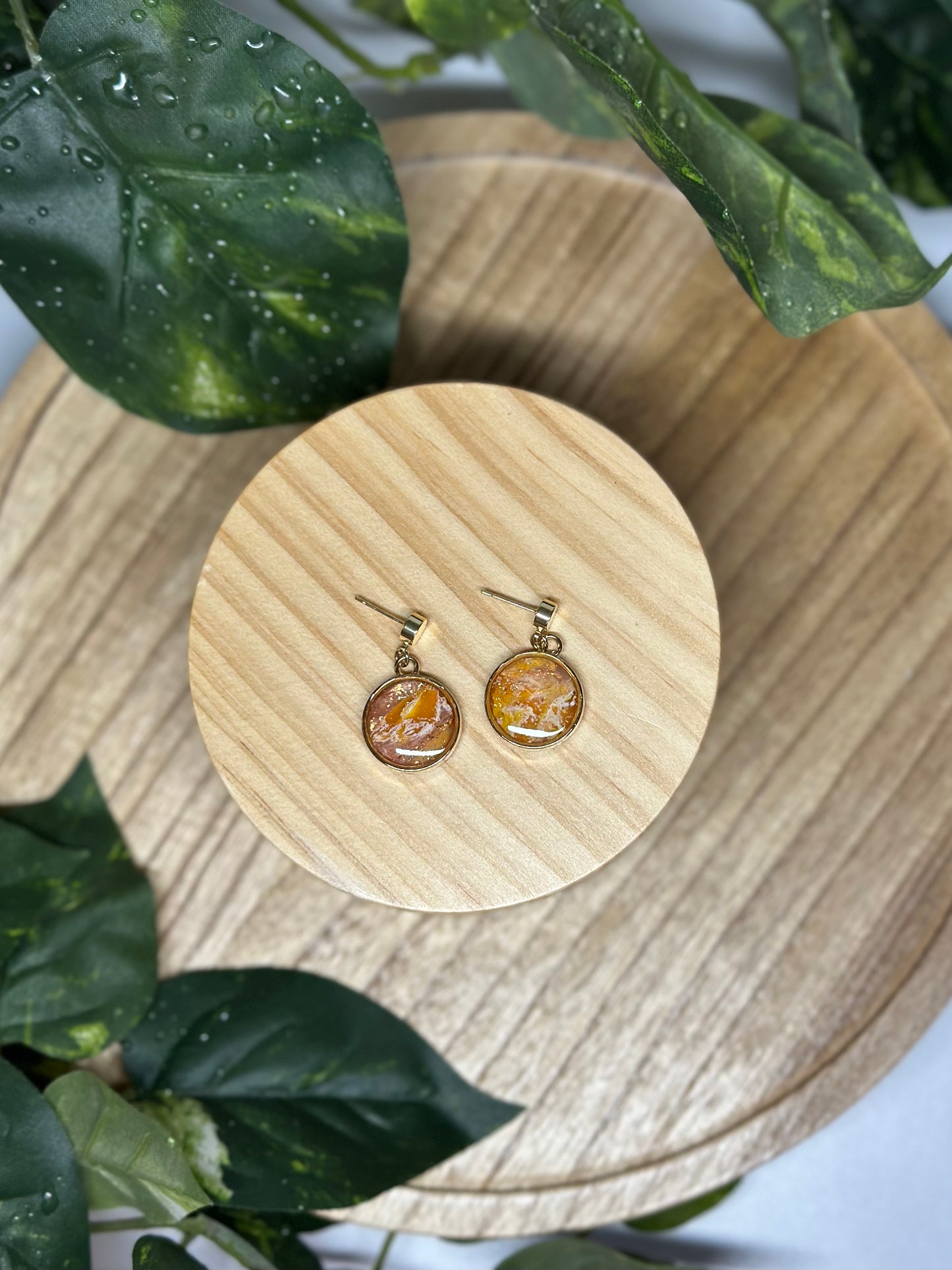 Circle Stud Dangle Earrings - Yellow