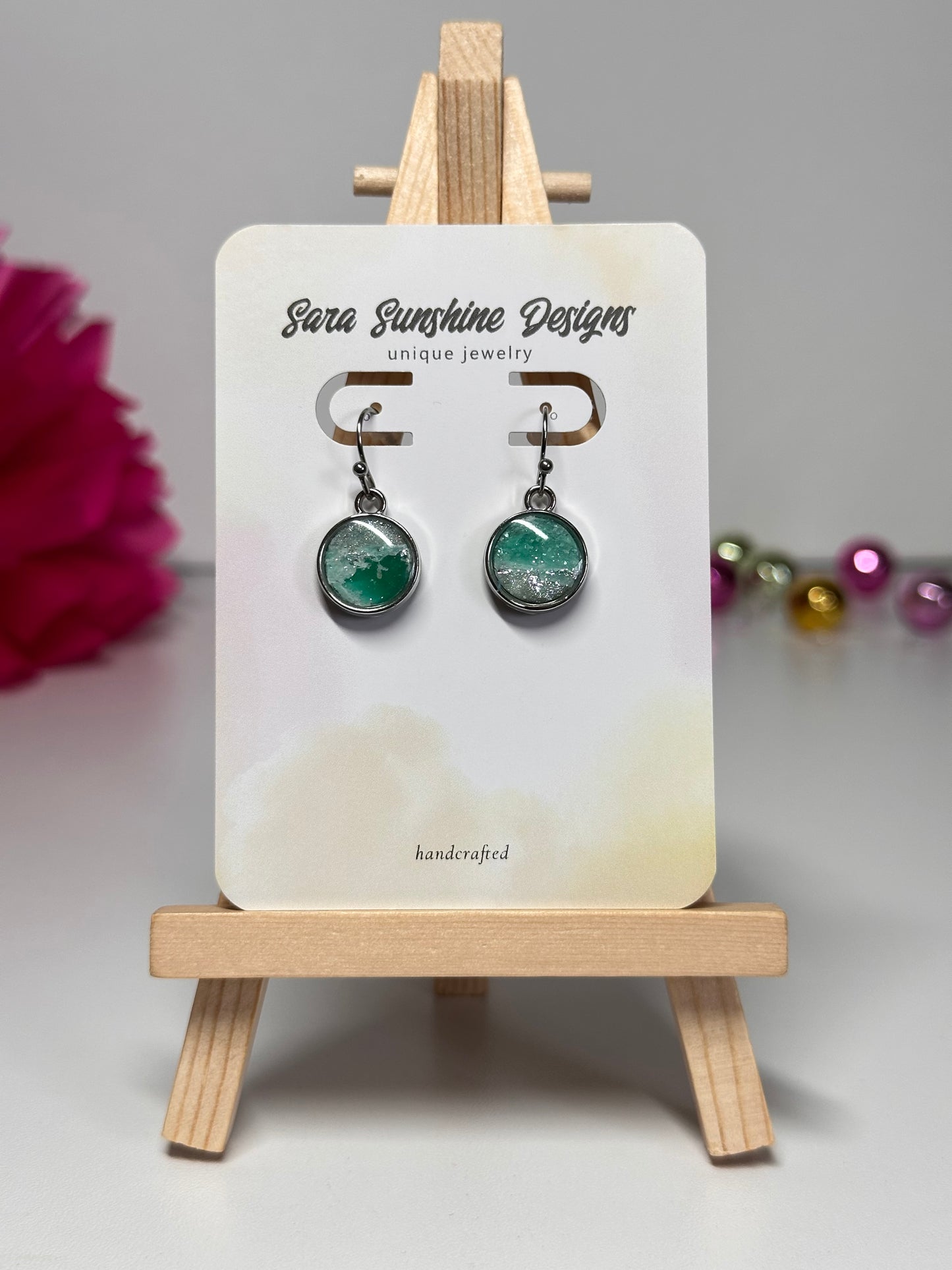 Circle Small Earrings - Green