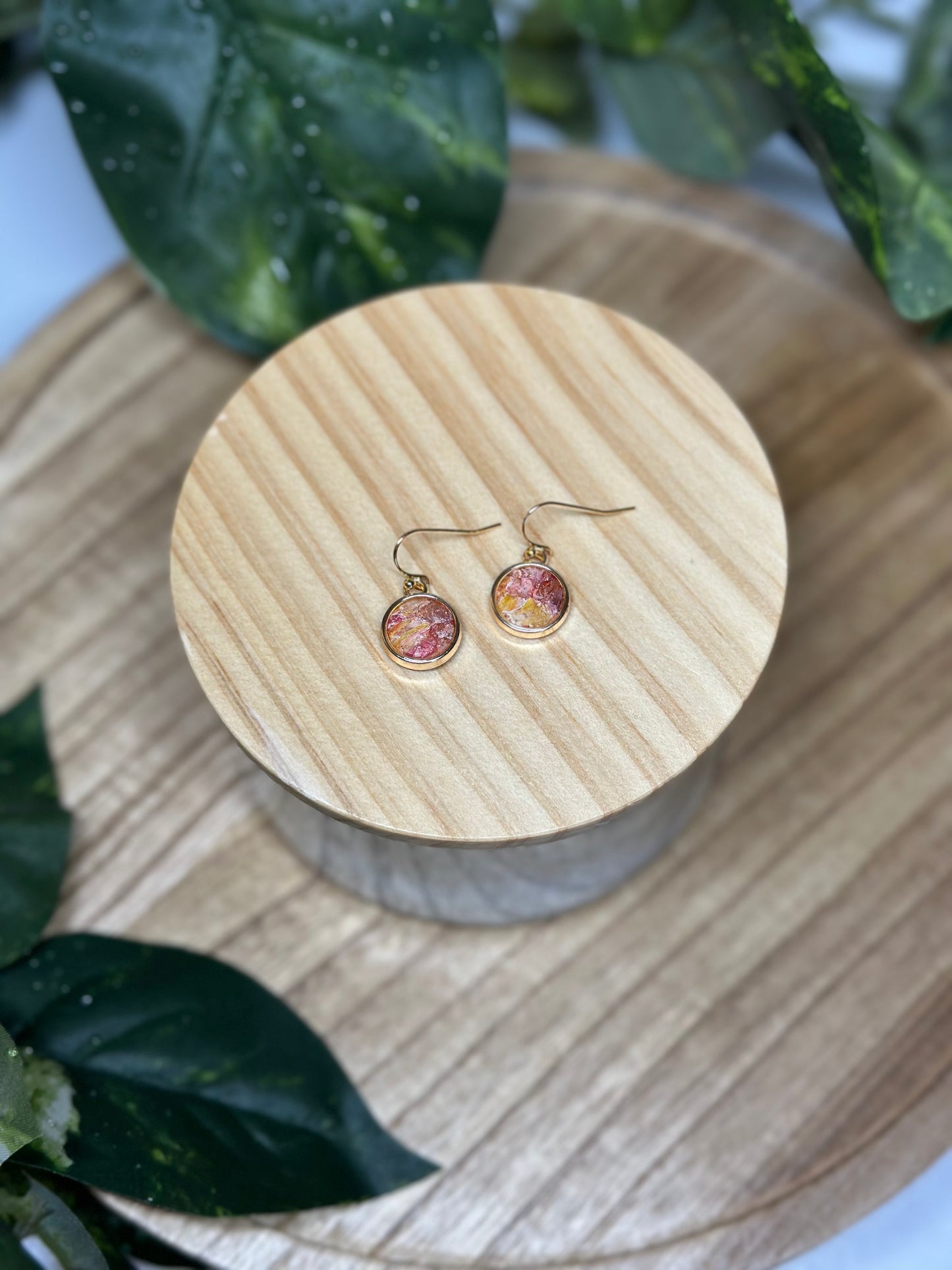 Circle Small Earrings - Yellow & Pink 1