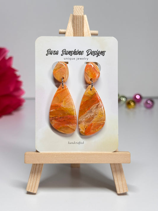 Curvy Long Earrings - Orange 1