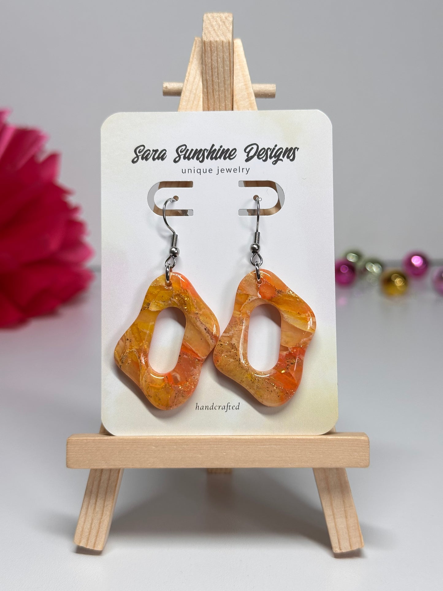 Curvy Oblong Oval Earrings - Orange 2