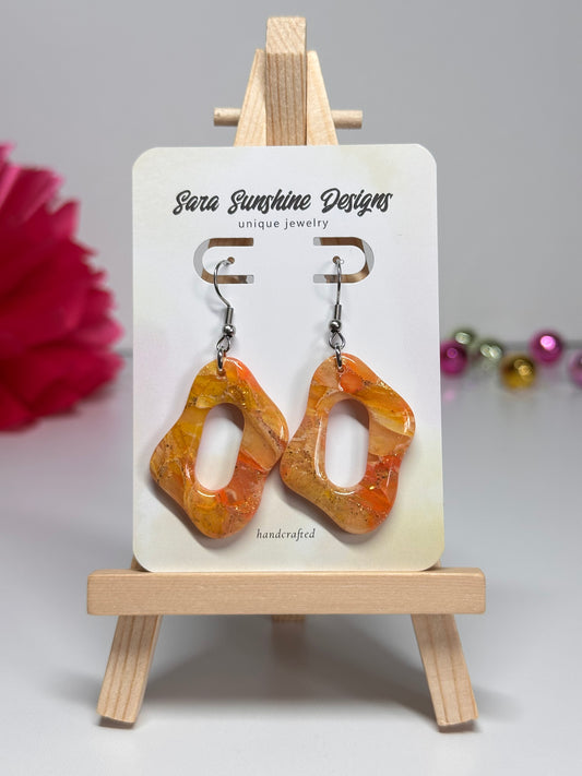 Curvy Oblong Oval Earrings - Orange 2