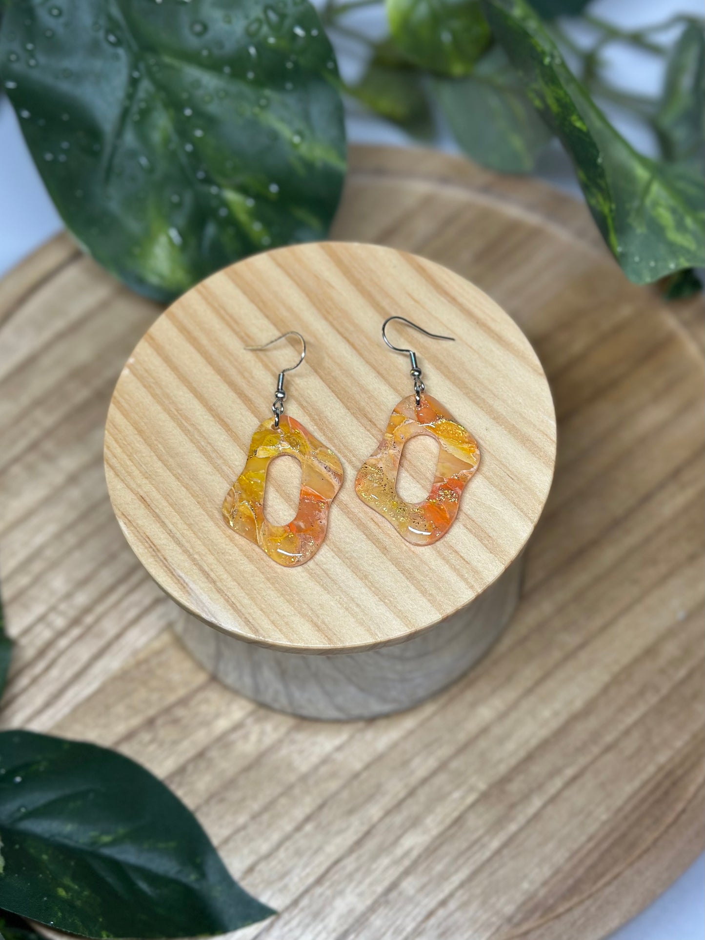 Curvy Oblong Oval Earrings - Orange 2