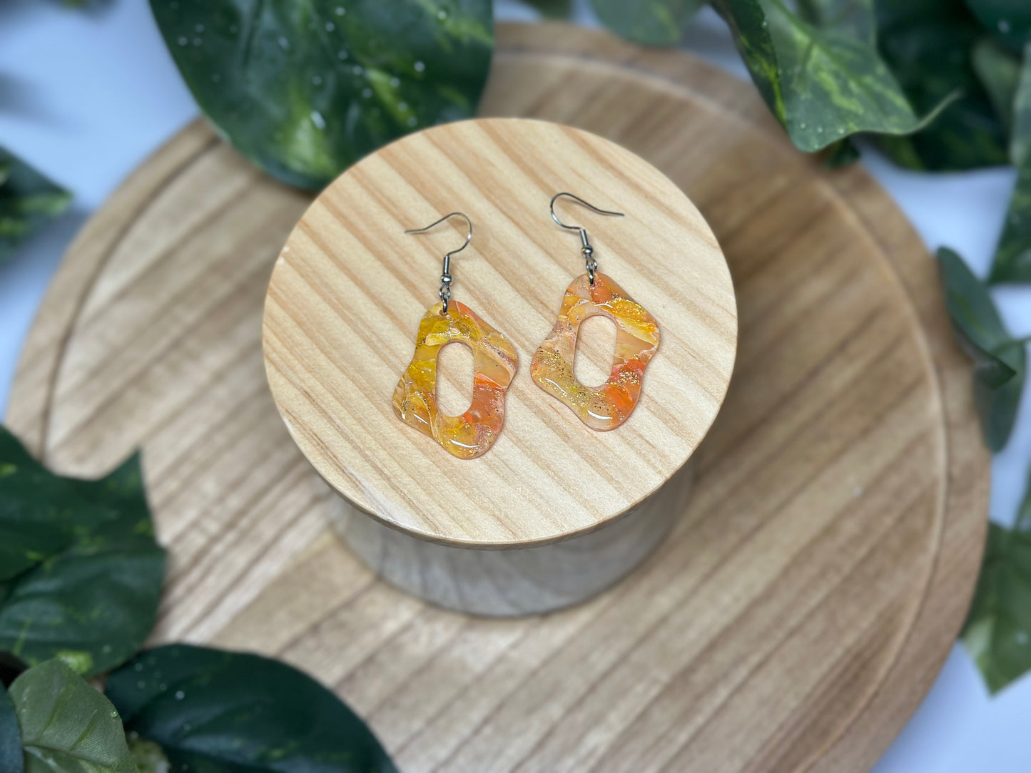 Curvy Oblong Oval Earrings - Orange 2