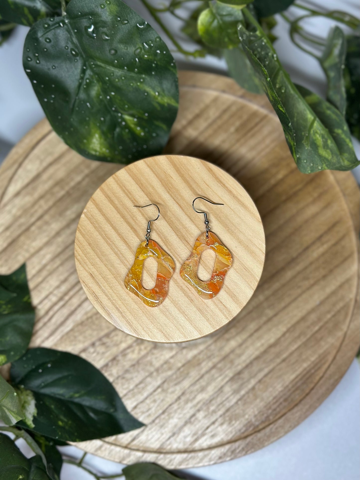 Curvy Oblong Oval Earrings - Orange 2