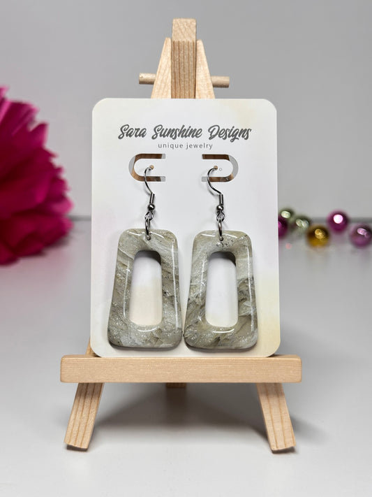 Curvy Oblong Rectangle Cutout Earrings - Light Gray