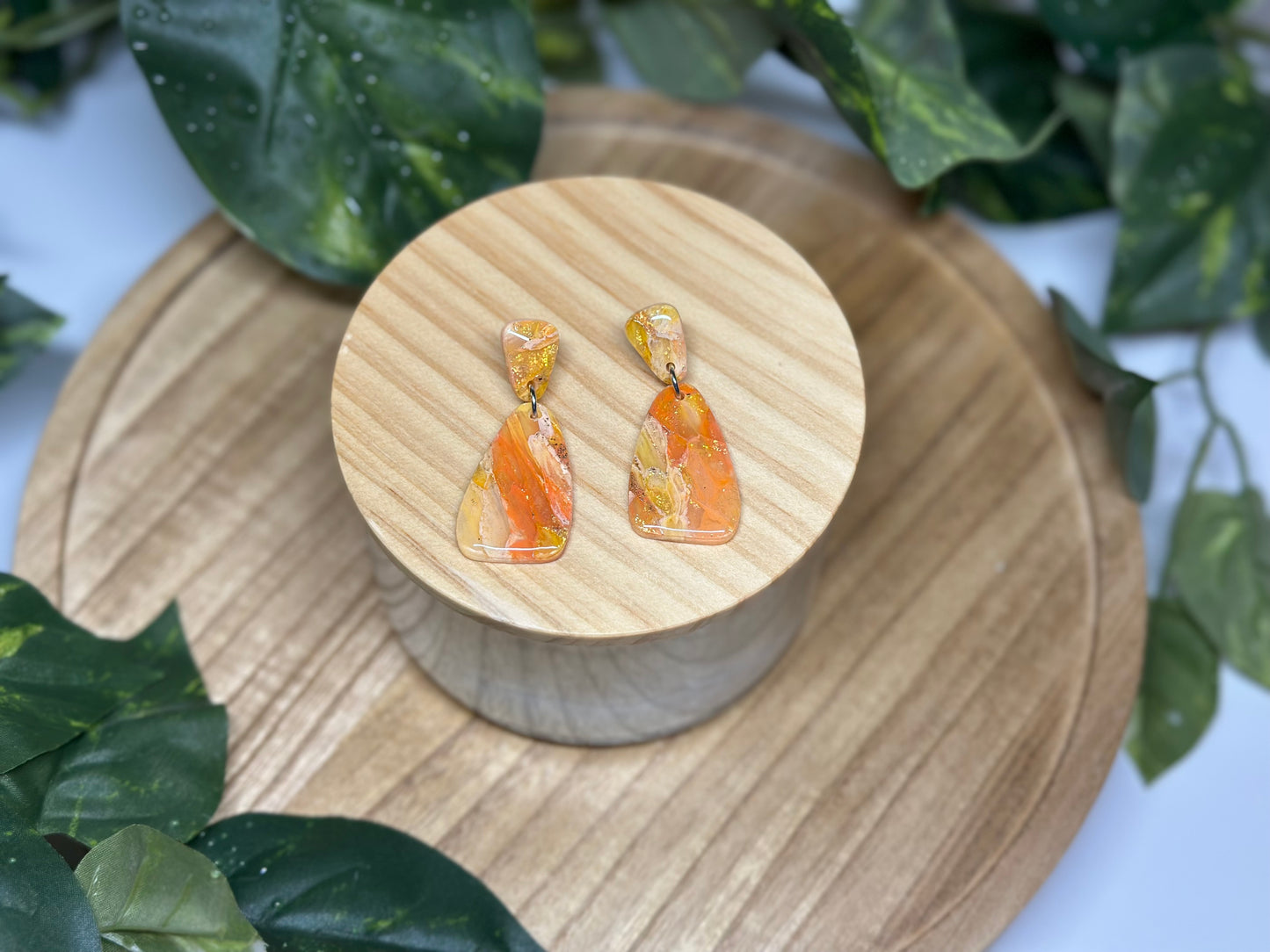 Curvy Triangle Earrings - Orange