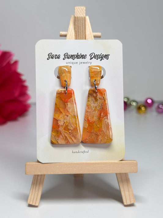 Curvy Tapered Rectangle Earrings - Orange