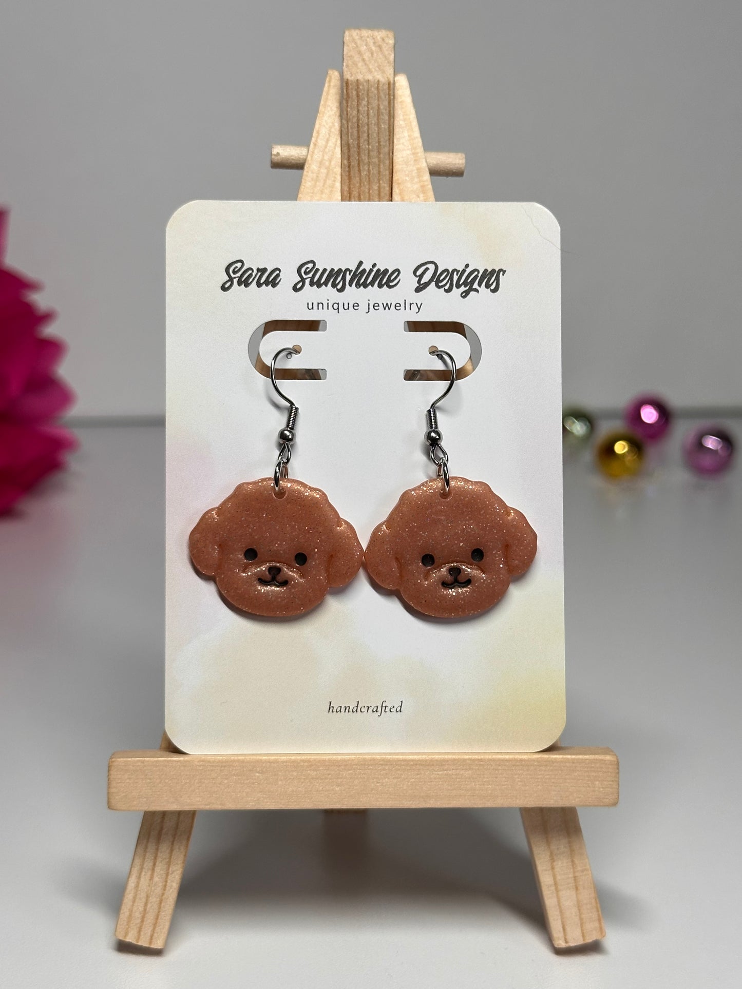 Dogs - Teddy Bear / Doodle Earrings - Apricot