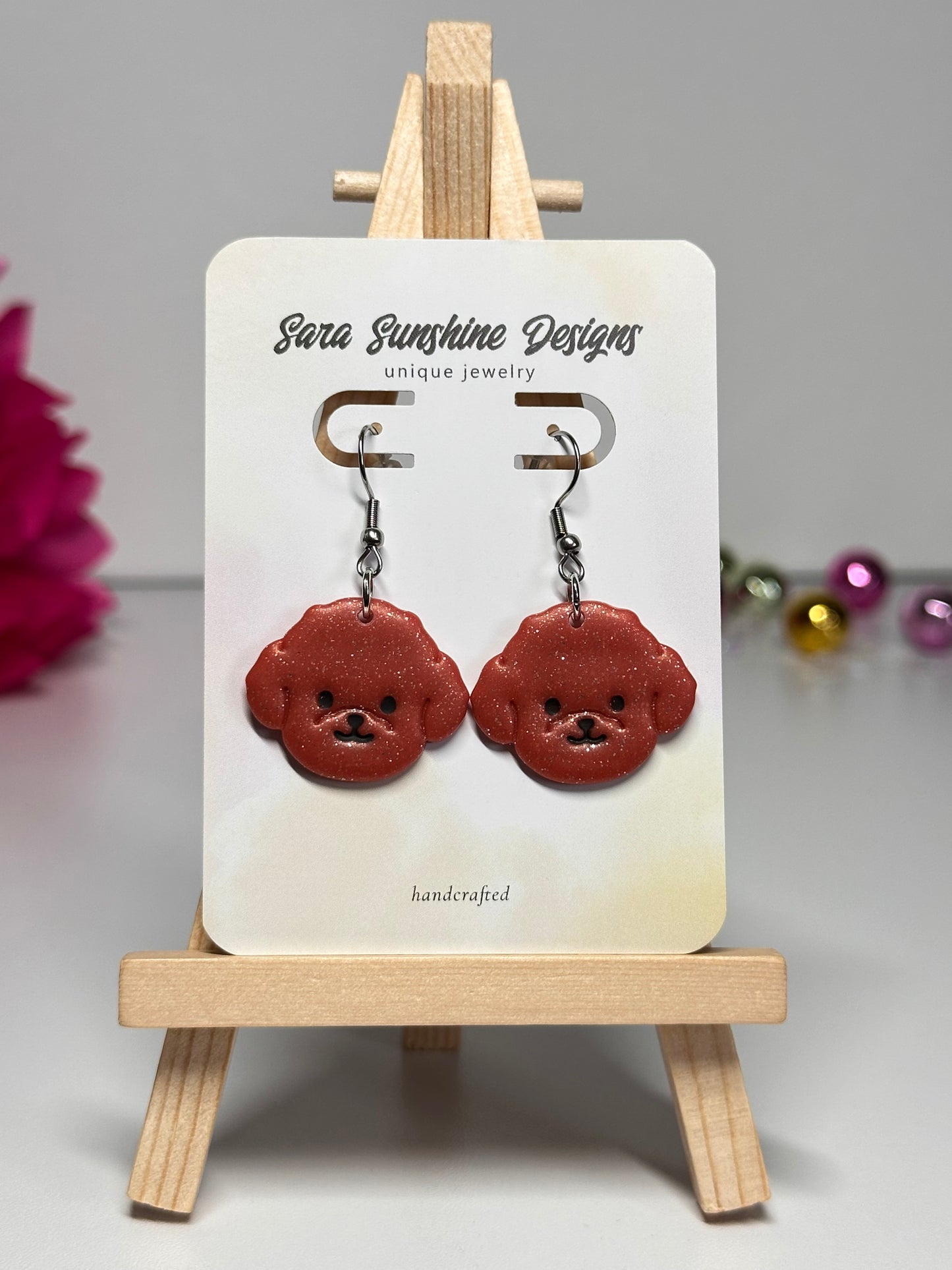 Dogs - Teddy Bear / Doodle Earrings - Red