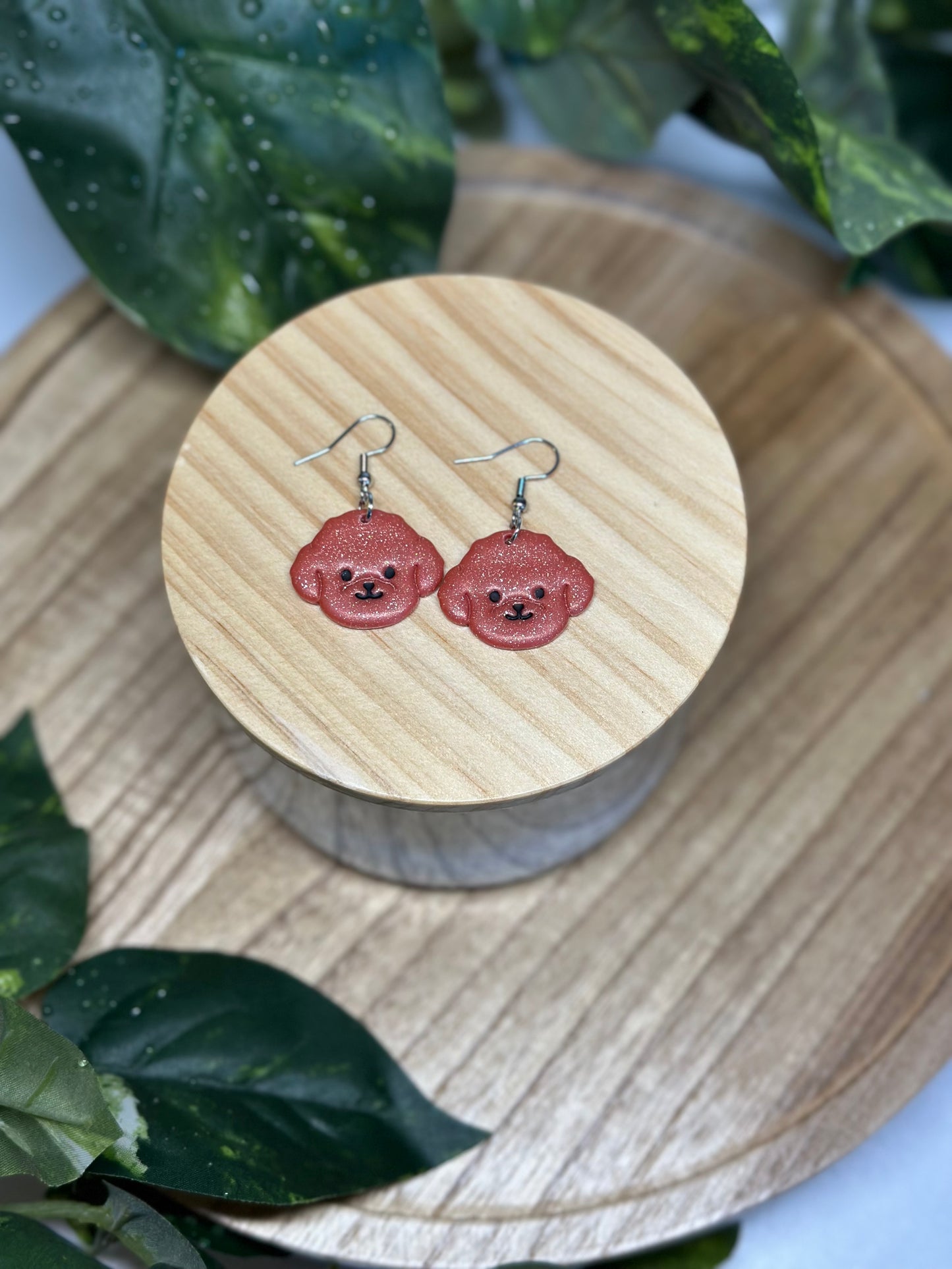 Dogs - Teddy Bear / Doodle Earrings - Red