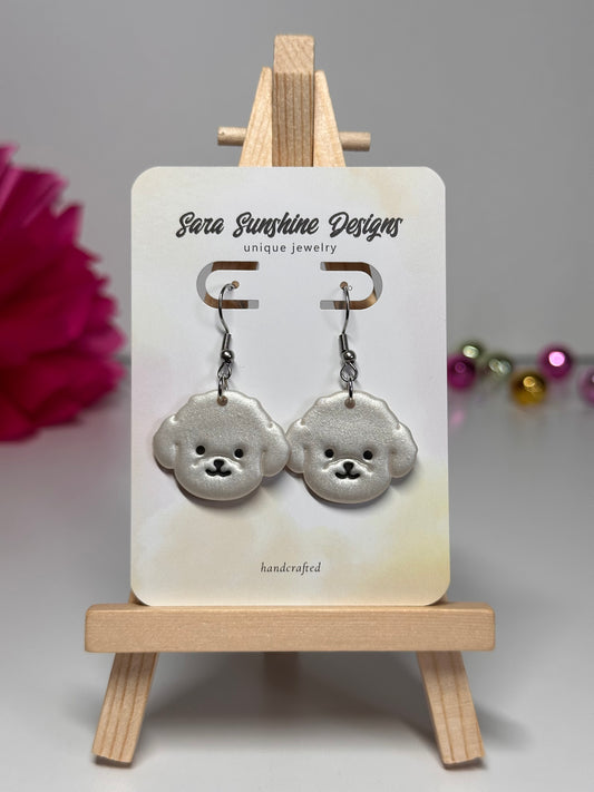 Dogs - Bichon / Teddy Bear / Doodle Earrings - White