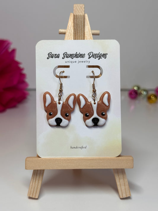 Dogs - Boston Terrier Earrings - Apricot & White