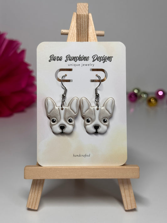 Dogs - Boston Terrier Earrings - White