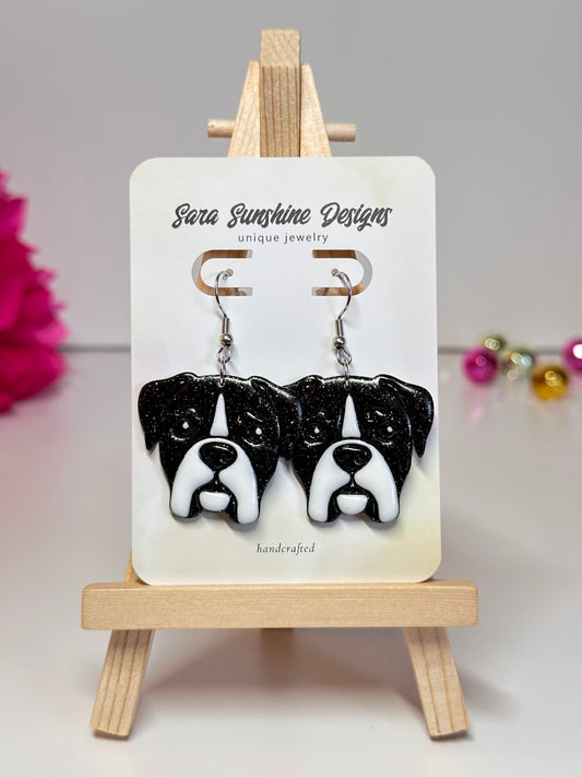Dogs - Boxer / Mastiff Earrings - Black & White