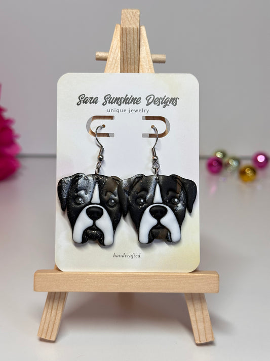 Dogs - Boxer / Mastiff Earrings - Brindle & White