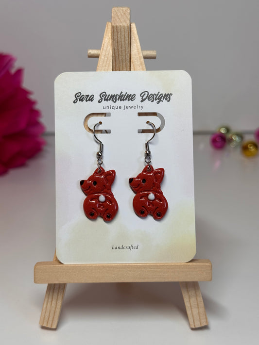 Dogs - Corgi Earrings - Red & White